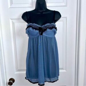 NWOT Y2K La Vie En Rose Lingerie babydoll blue black Women Medium slip